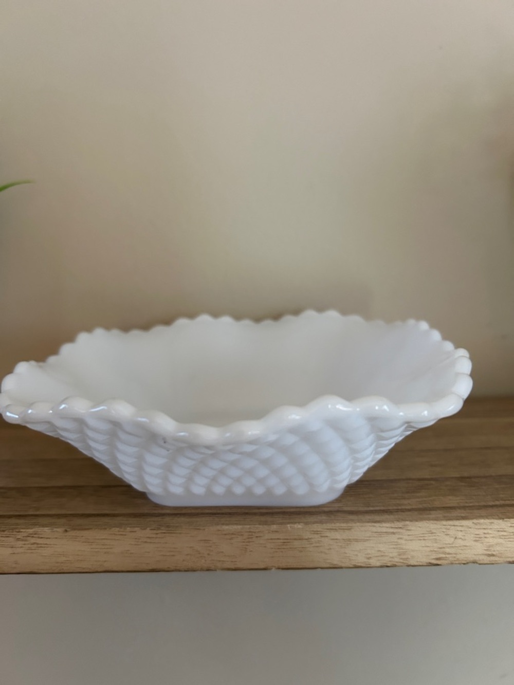 White Milk Glass Scalloped Serving Bowl